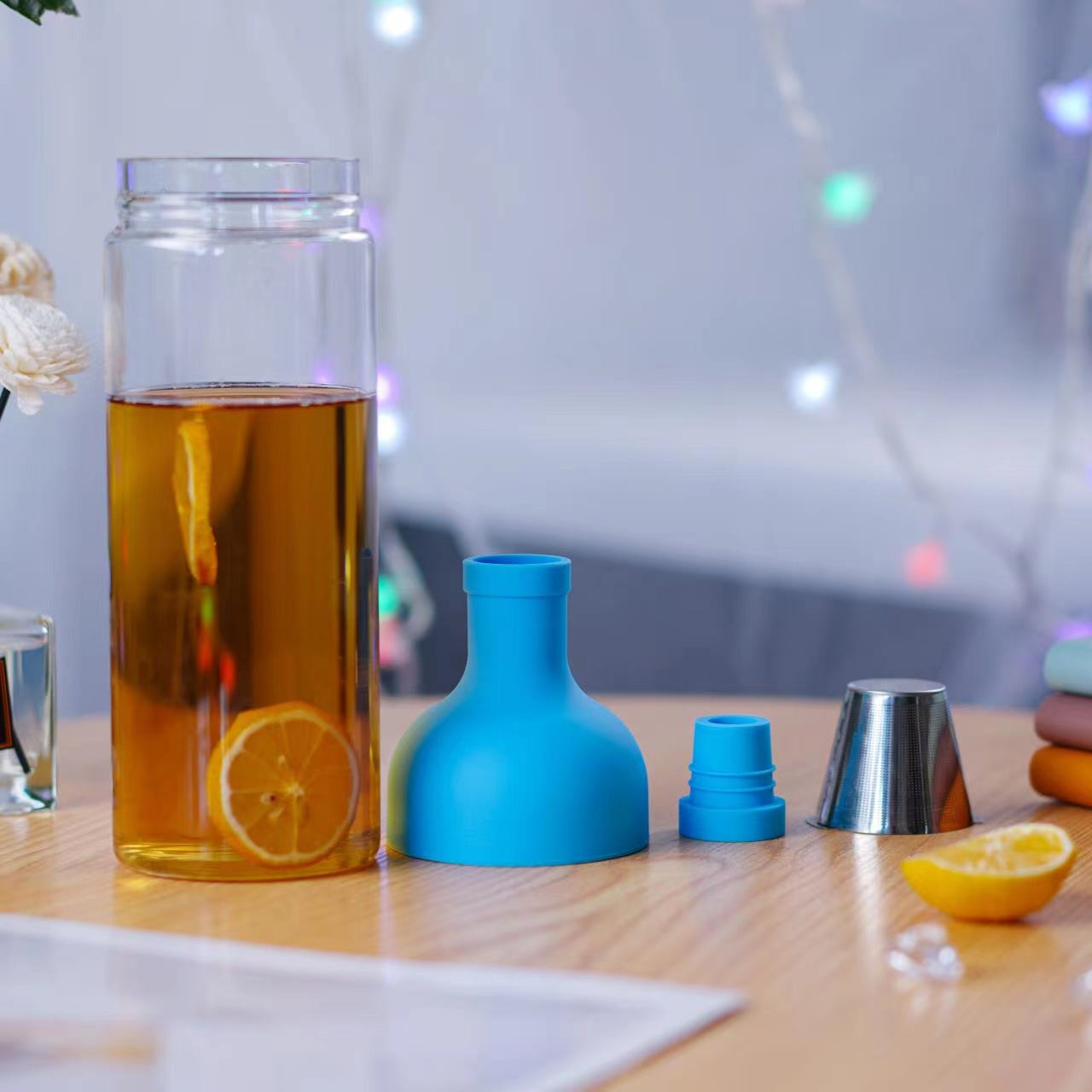 Personalized 32oz Clear Cold Brew Coffee Tea Bottle Borosilicate Glass Drinking Water Bottle with Tea Infuser