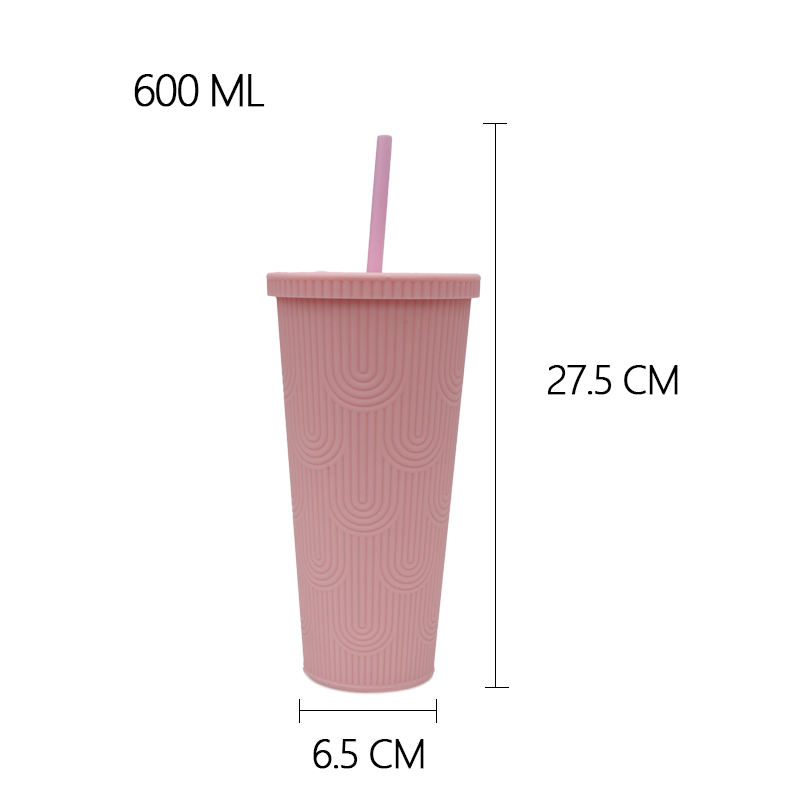 600ml Fashionable Textured Plastic Cup with Straw 21 oz Colorful Durian Straw Tumbler Double-layer Plastic Cup With Lid