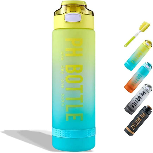 BPA Free 32 Oz Plastic Sports Bottle Leak Proof 1 Liter Motivational Water Bottle with Time Marker