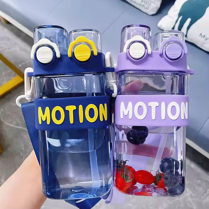 19oz Delicate Cute Candy-Colored Cartoon Features Portable Plastic Sippy Bottle