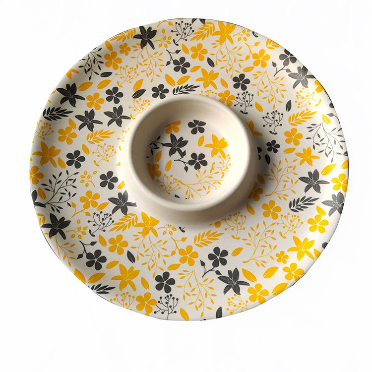 Wholesale Round Bamboo Fiber Platter Chip and Dip Plate Perfect for Snack
