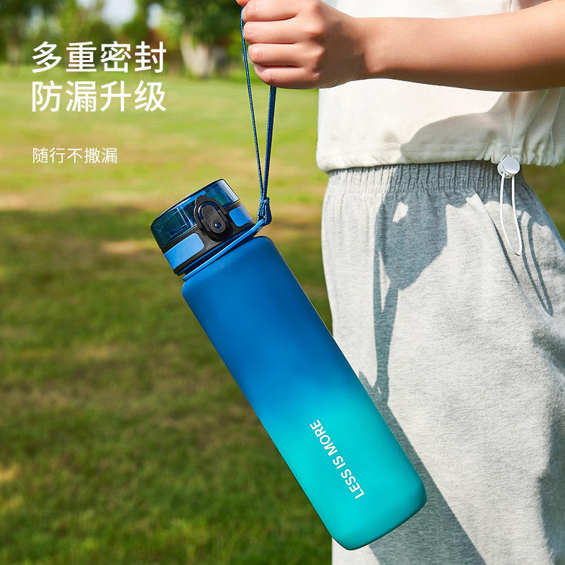 500/600/1000ml BPA FREE Plastic Water Bottle with Motivational Words and Rope Gradient Paint Sport Water Bottle