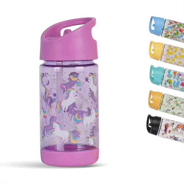 400ml Custom Printed Cartoon Color Kids Straw Bottle Drink Bottles Bpa Free Children Plastic Water Bottle With Handle