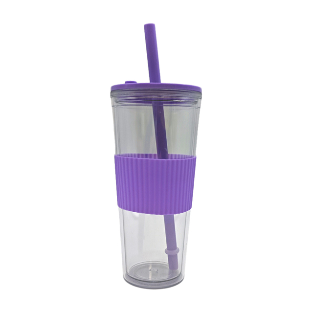 24oz Transparent Anti slip Strap Straw Heat Resistant Coffee Cup