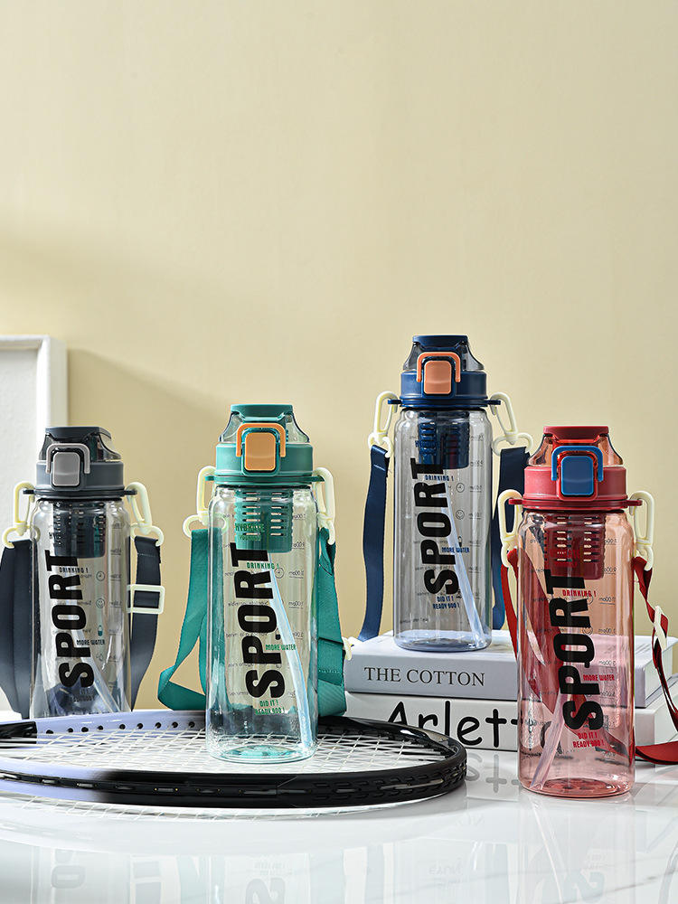 700ML 2024 New Side-leak Resistant High Temperature Portable Neck Hanging Plastic Water Bottle With Scale