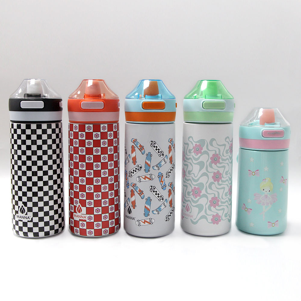 16oz 500ml Kids Keep Hot and Cold Stainless Steel Water Bottles Sports Drinking Bottle Double Wall Silicone Handle