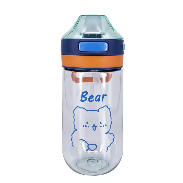 500Ml 700Ml Cartoon Cute Heat Resistant Portable Student School Clear Plastic Water Bottle With Straw and Handle