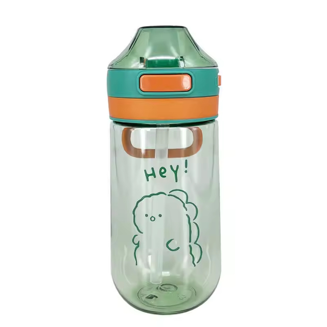 500Ml 700Ml Cartoon Cute Heat Resistant Portable Student School Clear Plastic Water Bottle With Straw and Handle