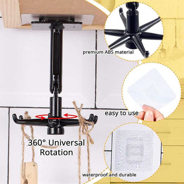 6 Pieces Rotating Folding Hook Multi-Purpose 180 Degrees Vertical Flip Hook Waterproof Self-Adhesive Folding Hook for Home