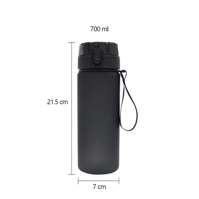 700ml Sport Matte Solid Black 24oz Fitness Plastic Water Cup with a Portable Lanyard