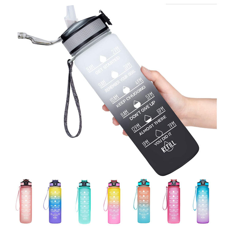 32oz Motivational Fitness Sports Tritan Water Bottle with Time Marker & Flip Top
