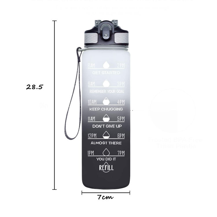 32oz Motivational Fitness Sports Tritan Water Bottle with Time Marker & Flip Top