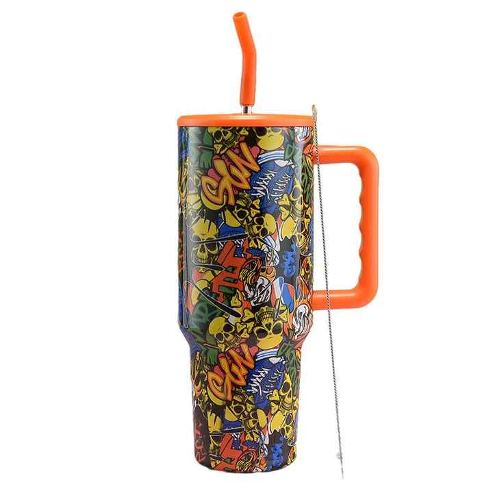 40oz Custom Logo Stainless Steel Thermal Travel Coffee Mug Hot and Cold Vacuum Insulated Tumbler With Handle Straw