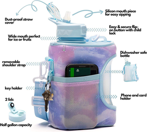 2.2 Liter (74 Ounce) Water Bottle Covered Straw and Chug Lid BPA Free Reusable Sports Jug with Handle