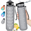 Wholesale 1L 32 Oz Gradient Color Wide Mouth Motivational Plastic Sports Water Drink Bottle With Strap