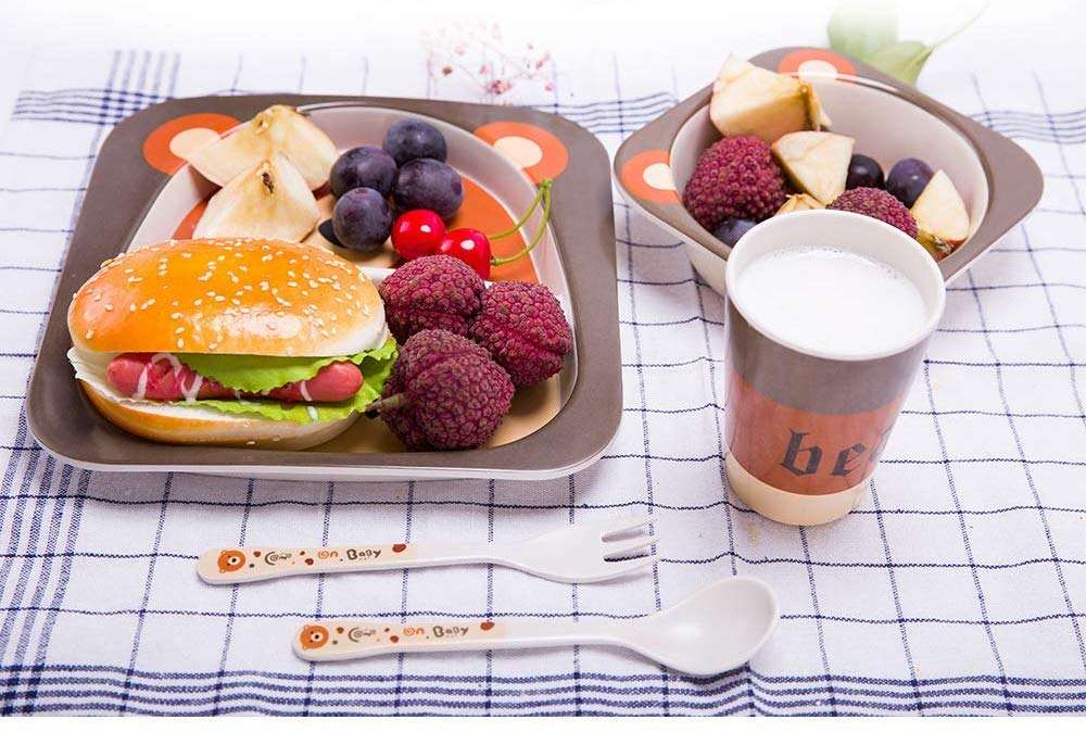 Eco- Friendly Custom Animal Kitchen Tableware Bamboo Fiber Dinner Sets for Kids