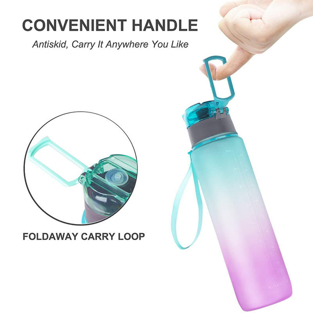 32 oz Motivational Water Bottle BPA Free Leakproof Tritian Frosted Portable Reusable Fitness Sport 1L Plastic Water Bottles