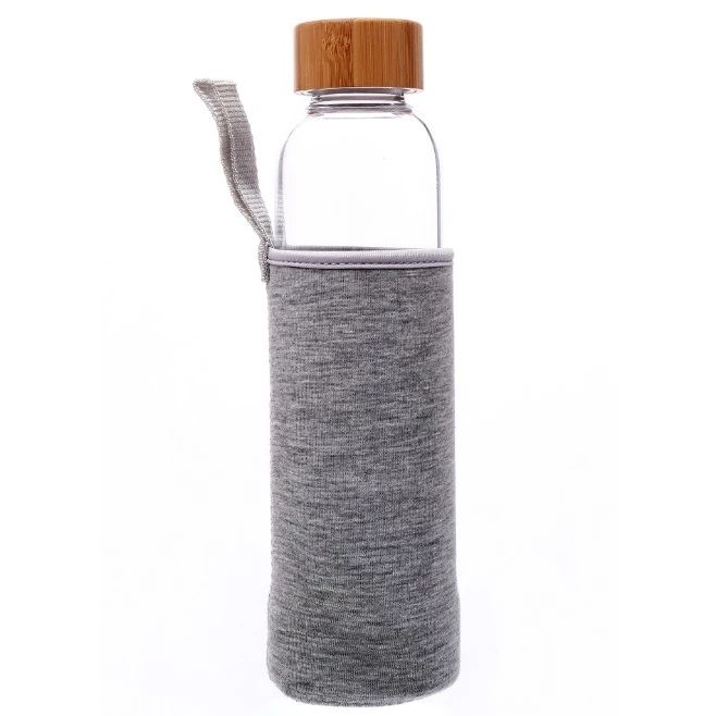 550ml Custom Log Bamboo Lid Fabric Sleeve Glass Water Bottle with Tea Infuser
