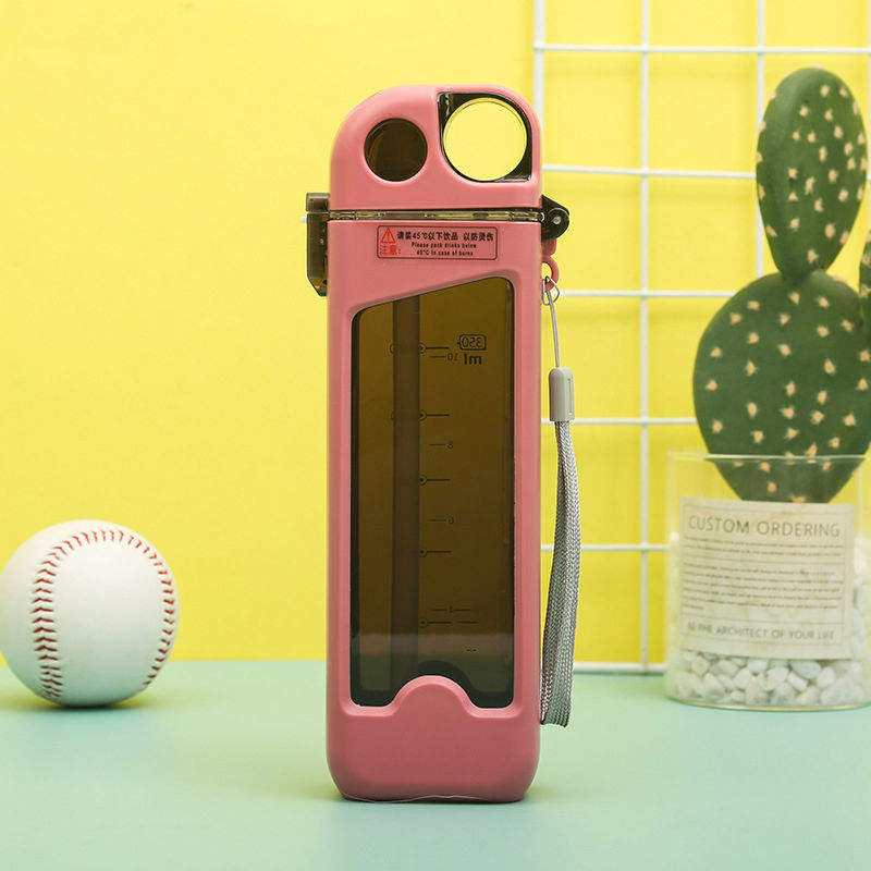 High Quality 350Ml Personalised Small Flat Plastic Water Drink Bottle With Straw Capacity Scale