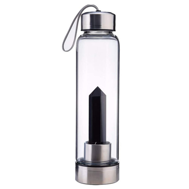 High Quality Elixir Amethyst Quartz Stones Drinking Bottle Natural Crystal Glass Water Bottle with String