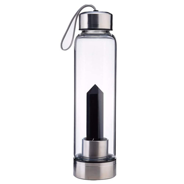 High Quality Elixir Amethyst Quartz Stones Drinking Bottle Natural Crystal Glass Water Bottle with String