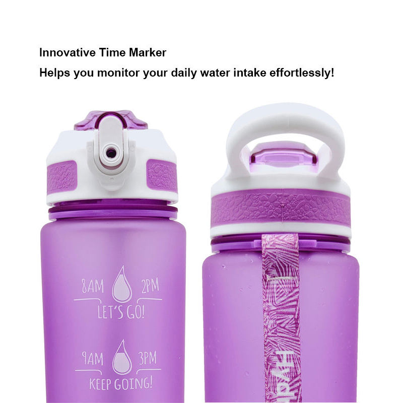 High Quality 1L 1000Ml 32Oz Wide Mouth Motivational Plastic Gym Sports Water Bottle With Strap