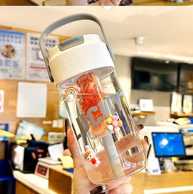 600ml/800ml BPA FREE Beautiful Stylish and Cute Straw Plastic Water Bottle for Students and College Student Birthday Gift