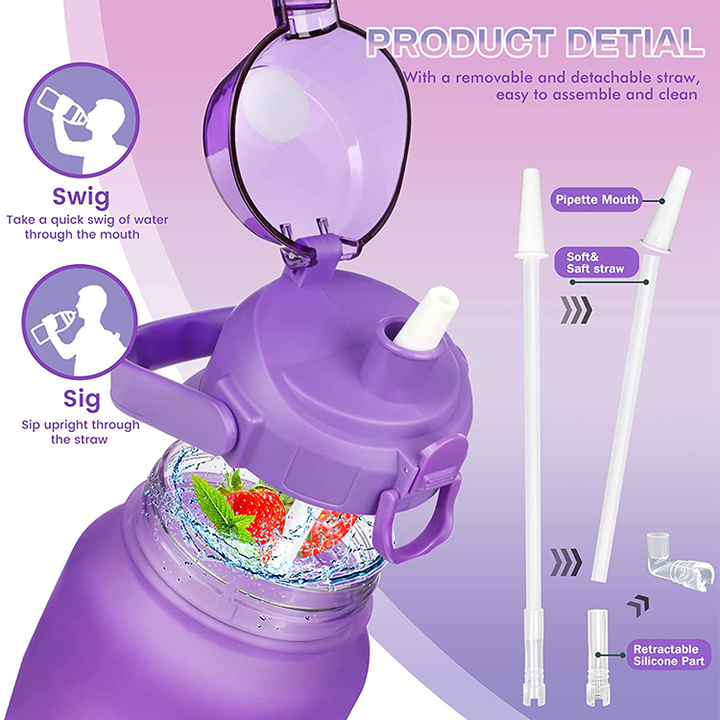 Garrafa De Agua 2L Botella Deportiva Gym Bottles 2 Litre Sipper Tritan Water Bottle With Straw