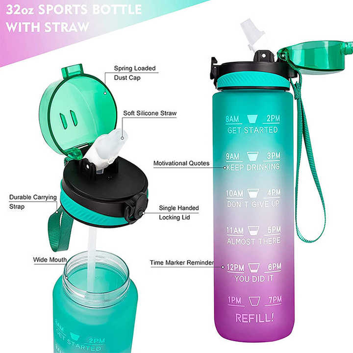 Botella De Agua 1 Litro Enerbone 32 Oz Water Bottle School With Times to Drink an Plastic Bottled Water
