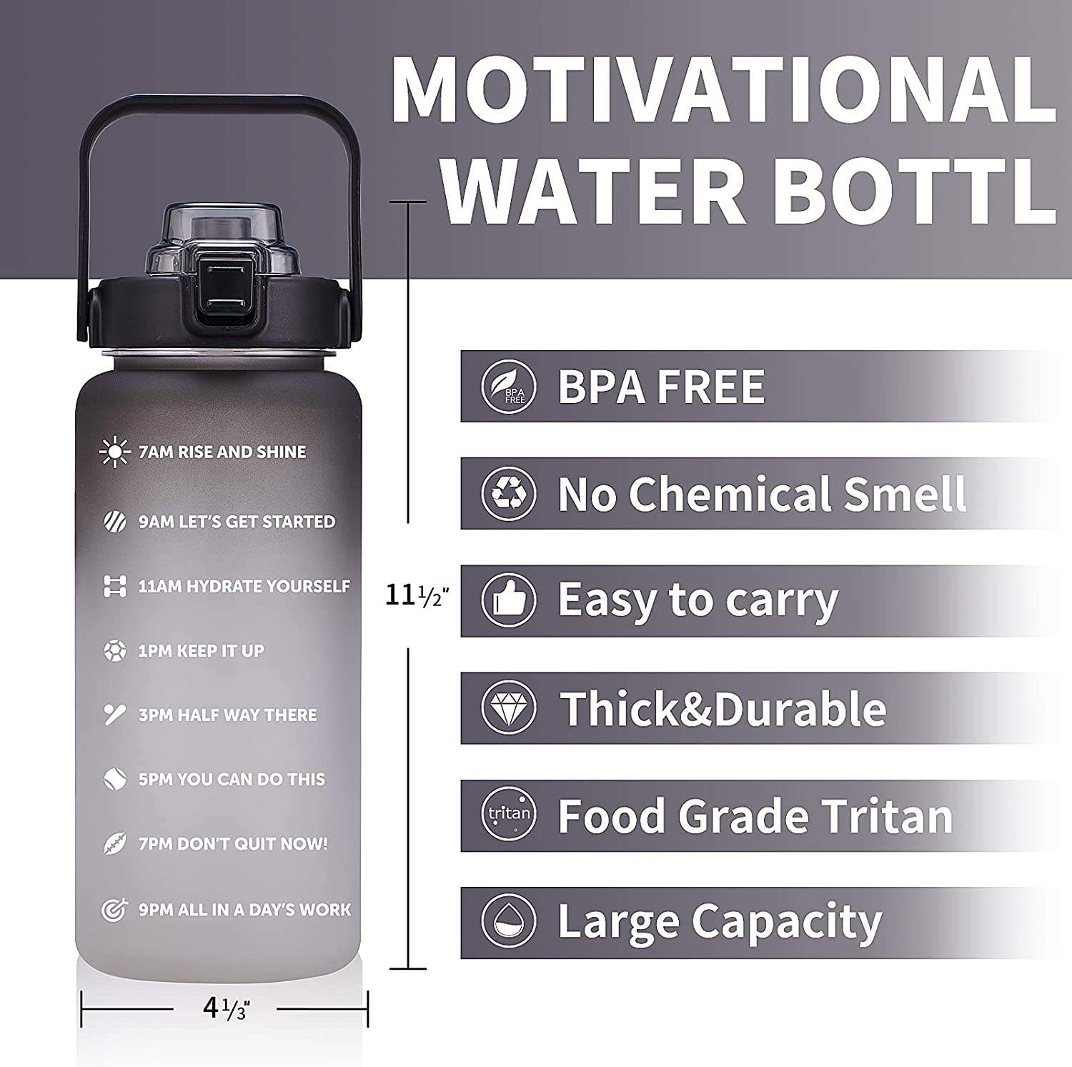 Gallon Water Bottle with Time Marker BPA Free Sport Gallon Bottle with Straw and Lid