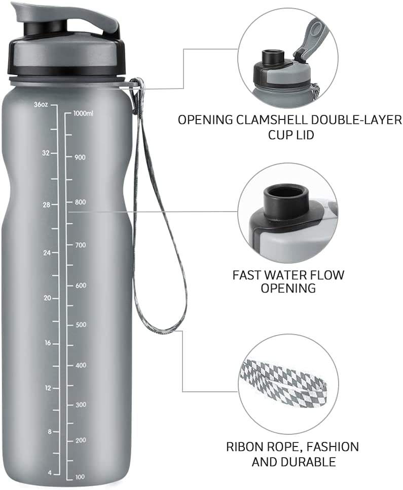1000ML 32OZ BPA Multiple Color Convenient Portable Gym Drinking Water Plastic Bottle clear with Rope for Sports