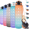 Custom Plastic Straw Strainer Filter Gym Sports 1000ml 1L 32 oz 32oz BPA Free Tritan Motivational Water Bottle With Time Marker
