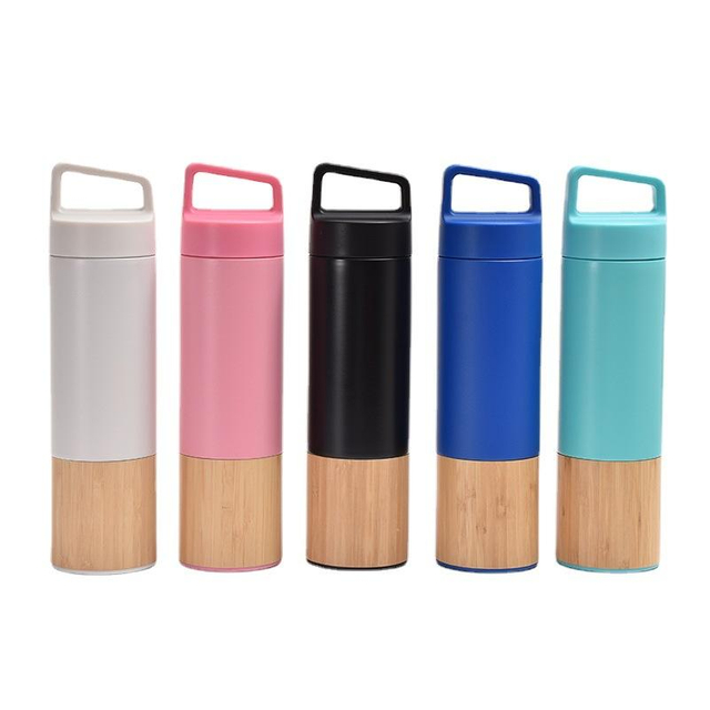 550ml Double Wall Custom Logo Bamboo Wooden Vacuum Flask Insulated 18/8 Stainless Steel Water Bottle