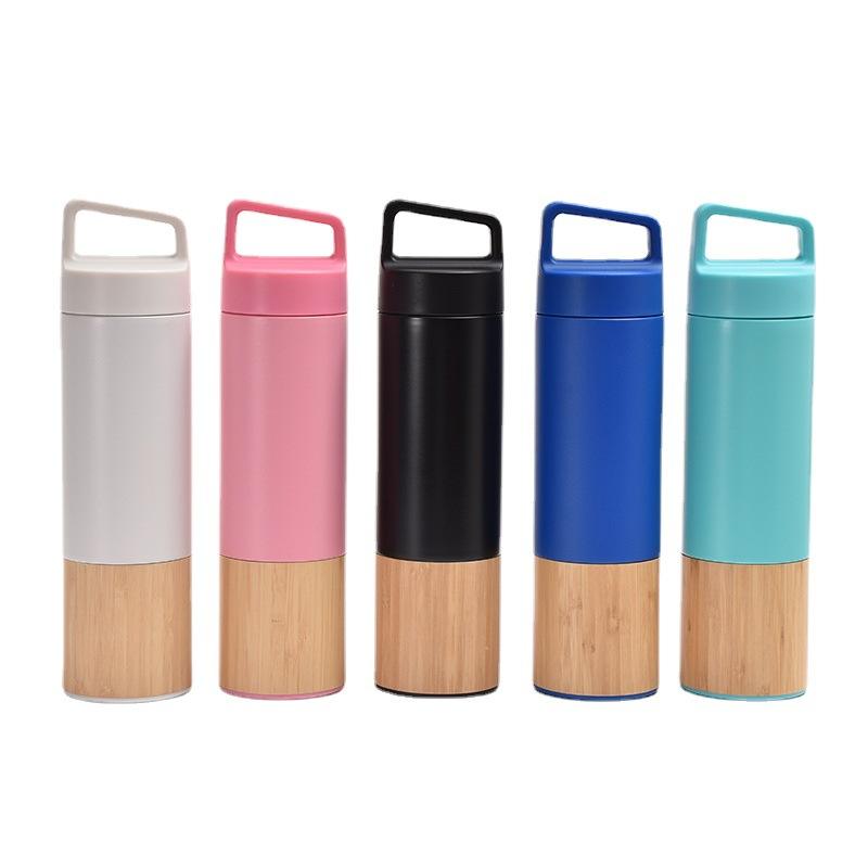 550ml Double Wall Custom Logo Bamboo Wooden Vacuum Flask Insulated 18/8 Stainless Steel Water Bottle