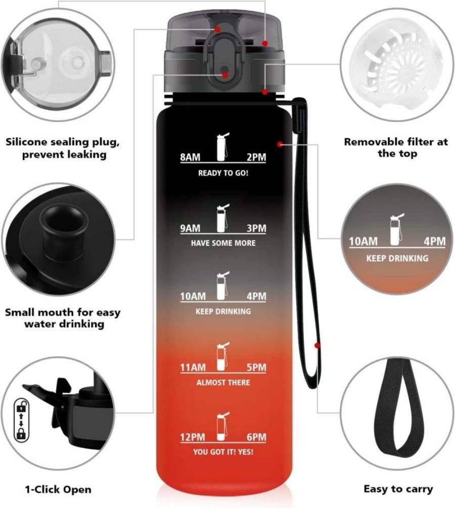 Wholesale Eco-Friendly High Quality Cheap Gym Matt Black Drinking 1000ml Plastic Sports Water Bottle
