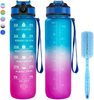 32 oz Motivational Reusable BPA Free Frosted Plastic Water Bottle With Time Marker
