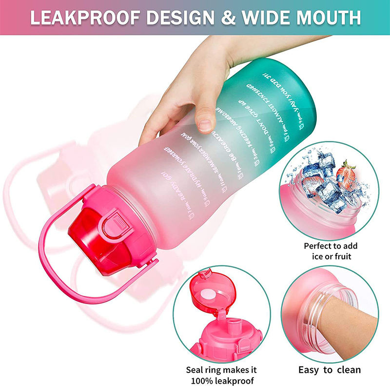 High Quality 64Oz Gradient Color Big Capacity Tritan Plastic Sports Water Bottle With Straw Time Marker