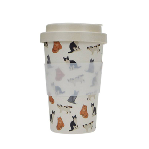 Eco-friendly BPA Free RPET 400ml Custom Pattern Reusable Coffee Cup with Lid Bamboo Fiber Mug with Silicone Sleeve