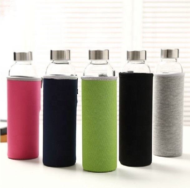 Hot Sell 500ml BPA Free Tritan High Borosilicate Glass Water Bottle with Bottle Cover for Hiking and Sports