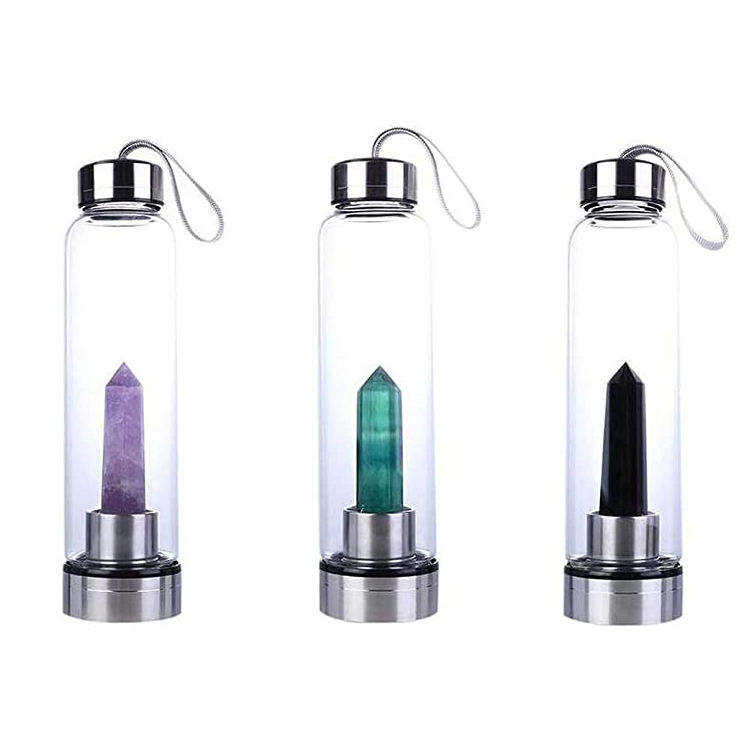Bottiglie Vetro 750Ml Glass Water Bottle With Crystal Stone Infusion