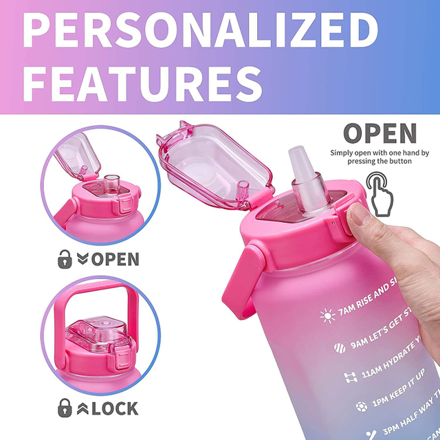 BPA Free Motivational Water Bottle With Time Marker Leakproof Half Gallon Water Bottle With Handle