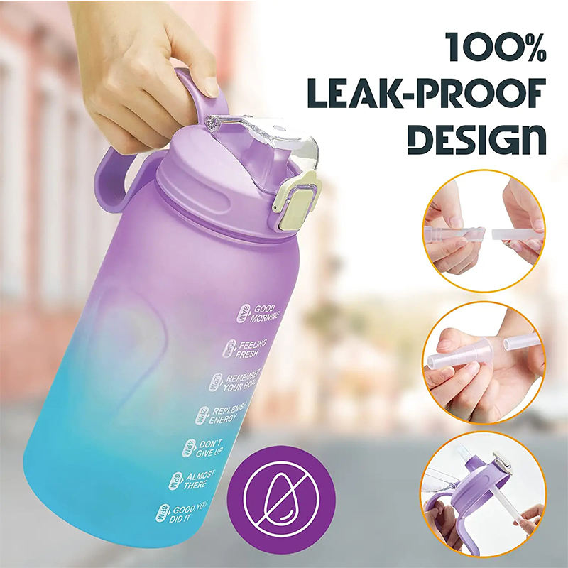 BPA Free Leak Proof 64oz Motivational Water Bottle With Time Maker, 2L Half Gallon Gradient Large Sports Plastic Water Bottle