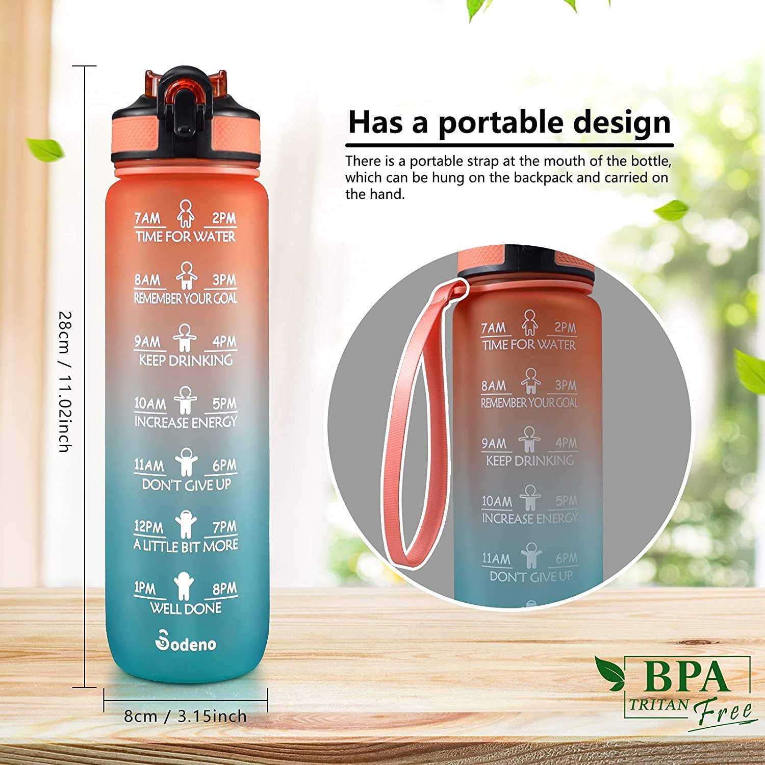 32oz Motivational Gradient BPA FREE GYM Fitness Sports Leakproof Wide Mouth Tritan Plastic Water Bottle With Time Marker
