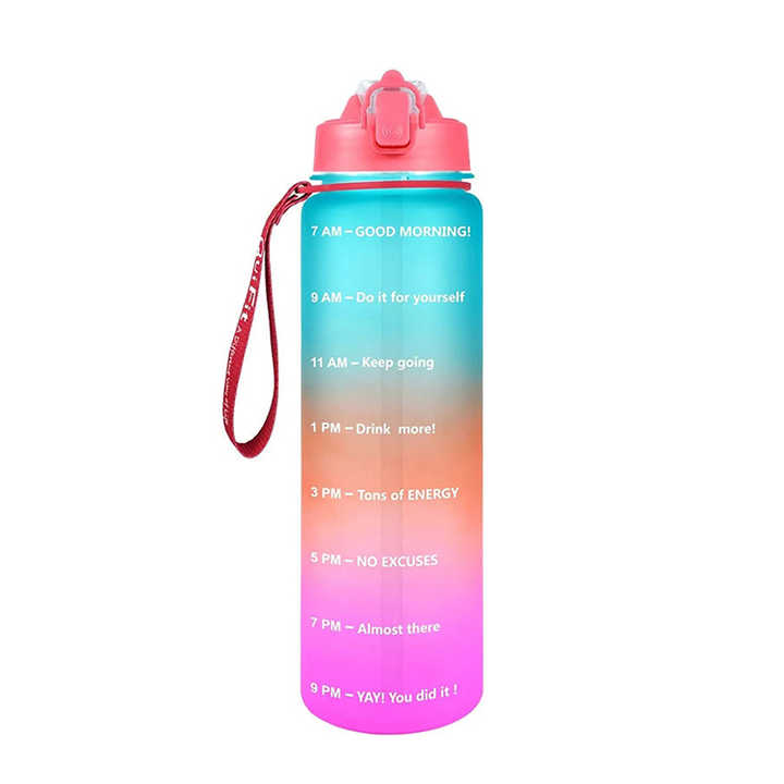 Garrafa De Agua Platico Personalizada 1 Litre Custom Water Bottle With Time Marker With Straw Bottles