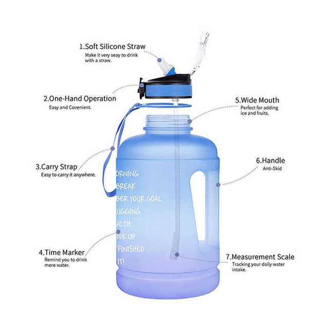 3 En 1 Botella Motivacional Bottles With Times to Drink and Straw Track Intake 128 Oz Water Bottle