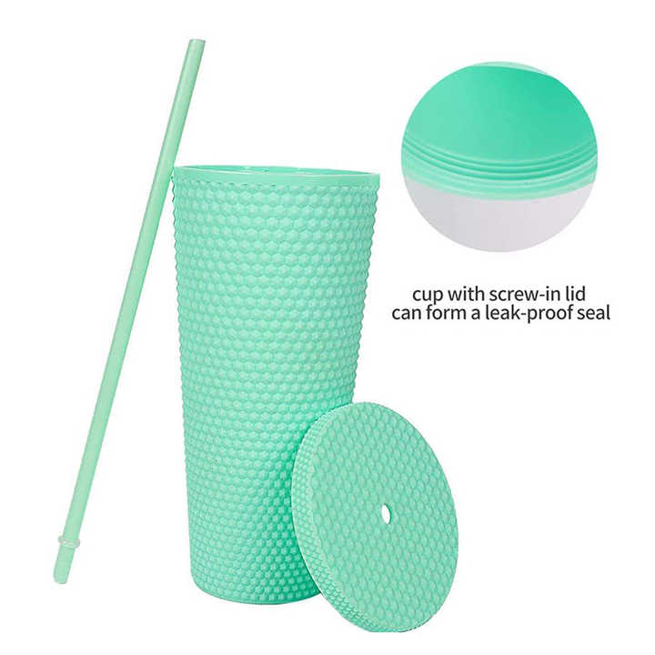 Wholesale Custom 600ml Double Wall Plastic Water Bottles rainbow Diamond Acrylic Coffee Mugs Tumbler Cups with Lid and Straw