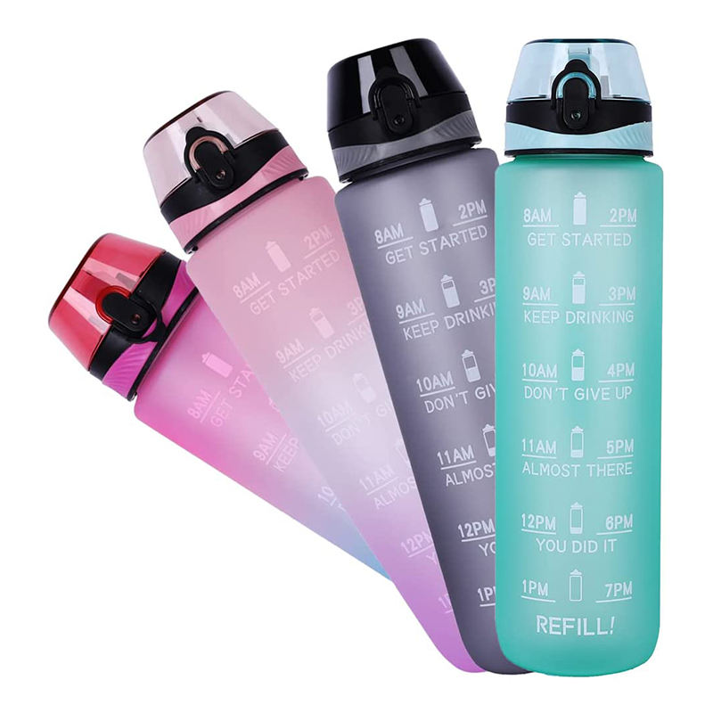 Top Seller 32oz 1L BPA Free Motivational Plastic Water Bottle Gym Sports Water Bottle with Time Marker Custom Logo
