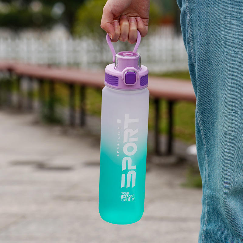 Transparent Colorful Color Gradient Plastic Motivational Water Bottle With Straw Lid for Gym Travel Camping