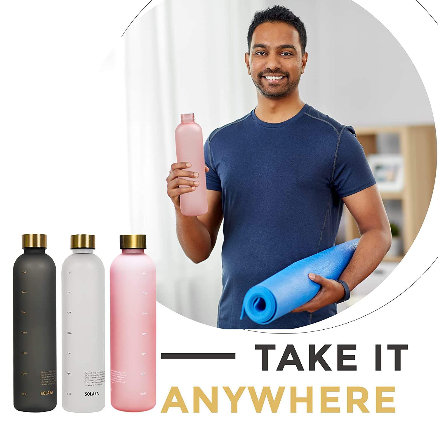 1000ML Hot Sell Drinking Bottle BPA Free Frosted Motivational Matte Tritan Plastic Sports Water Bottle With Time Marker