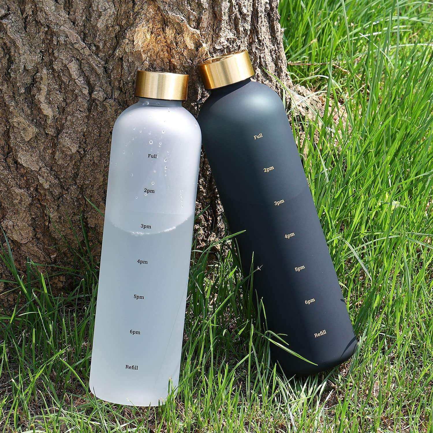 1 Litre Plastic Frosted Timestamps Mark Motivational Water Bottle